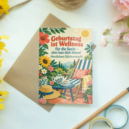 Entspannte Geburtstagskarte für Wellnessfans mit Liegestuhl|p:2013531|h:e39736e5470b1faf48fb05a9b2336439
