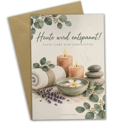 Entspannte Geburtstagskarte für Wellnessfans mit Kerzen und Eukalyptus|p:2013535|h:9e1d287d2ab20db4dcc33da81c11e1c3