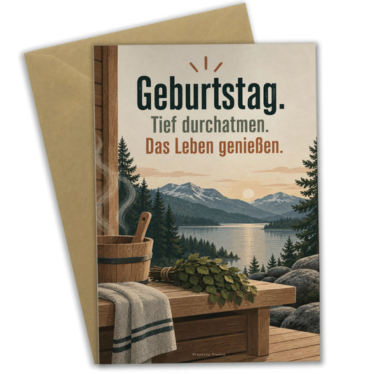 Entspannte Geburtstagskarte für Wellnessfans mit Saunabank|p:2013536|h:a1838658e9ff342db3d4e4d44765c980