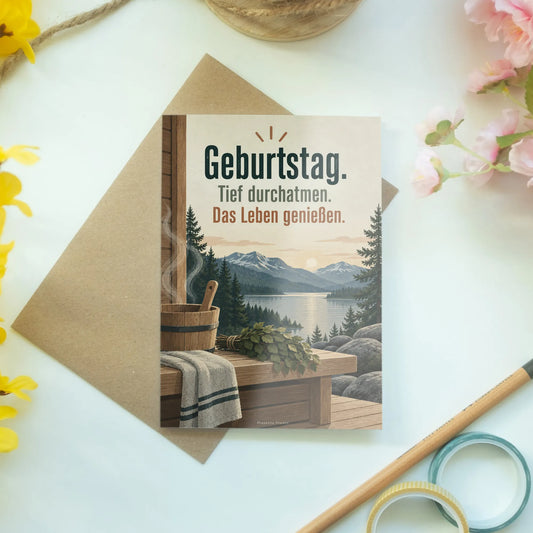 Entspannte Geburtstagskarte für Wellnessfans mit Saunabank|p:2013536|h:1c205e13871083f02d8df527c8304b2a