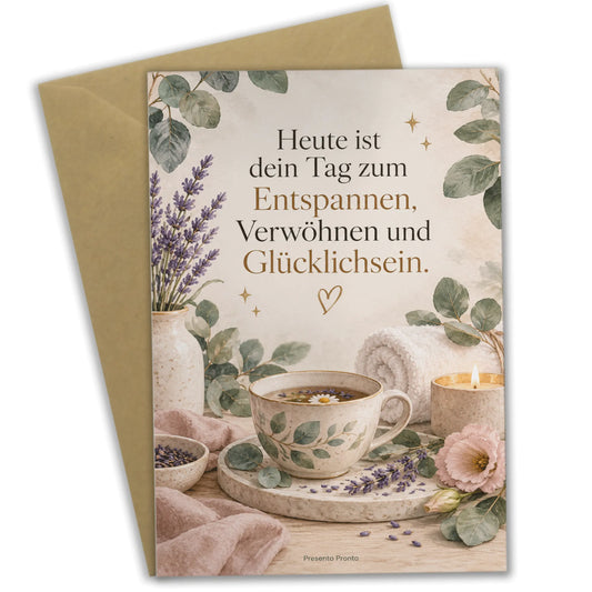 Entspannende Geburtstagskarte für Wellnessfans mit Eukalyptus und Lavendel|p:2013539|h:452dc026946edf216157331697d36a4b
