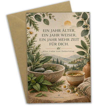 Entspannende Geburtstagskarte für Wellnessfans mit Kräutertee|p:2013546|h:df786af737cd7145dcb16cf9a5732e31