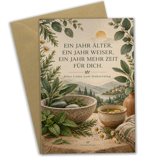 Entspannende Geburtstagskarte für Wellnessfans mit Kräutertee|p:2013546|h:df786af737cd7145dcb16cf9a5732e31
