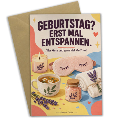 Lustige Geburtstagskarte Wellness mit Augenmaske|p:2013547|h:3341f35c480618c8af15da66ab416e97