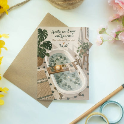 Entspannende Geburtstagskarte für Wellnessfans mit Badewanne|p:2013548|h:e6174dd8c1b23935fa8c71fe1704630d