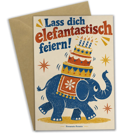 Lustige Geburtstagskarte mit Elefant und Torte|p:2013571|h:65caf6b1c0e6805d0e08f08eb7b23624