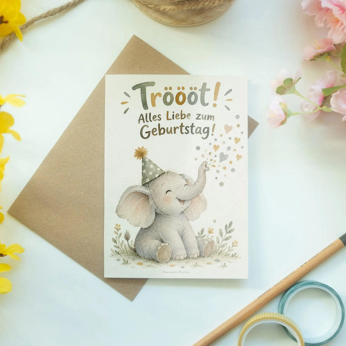 Lustige Geburtstagskarte mit Baby-Elefant im Partyhut|p:2013572|h:4789b6092b5fd9dea4707ffebefea270