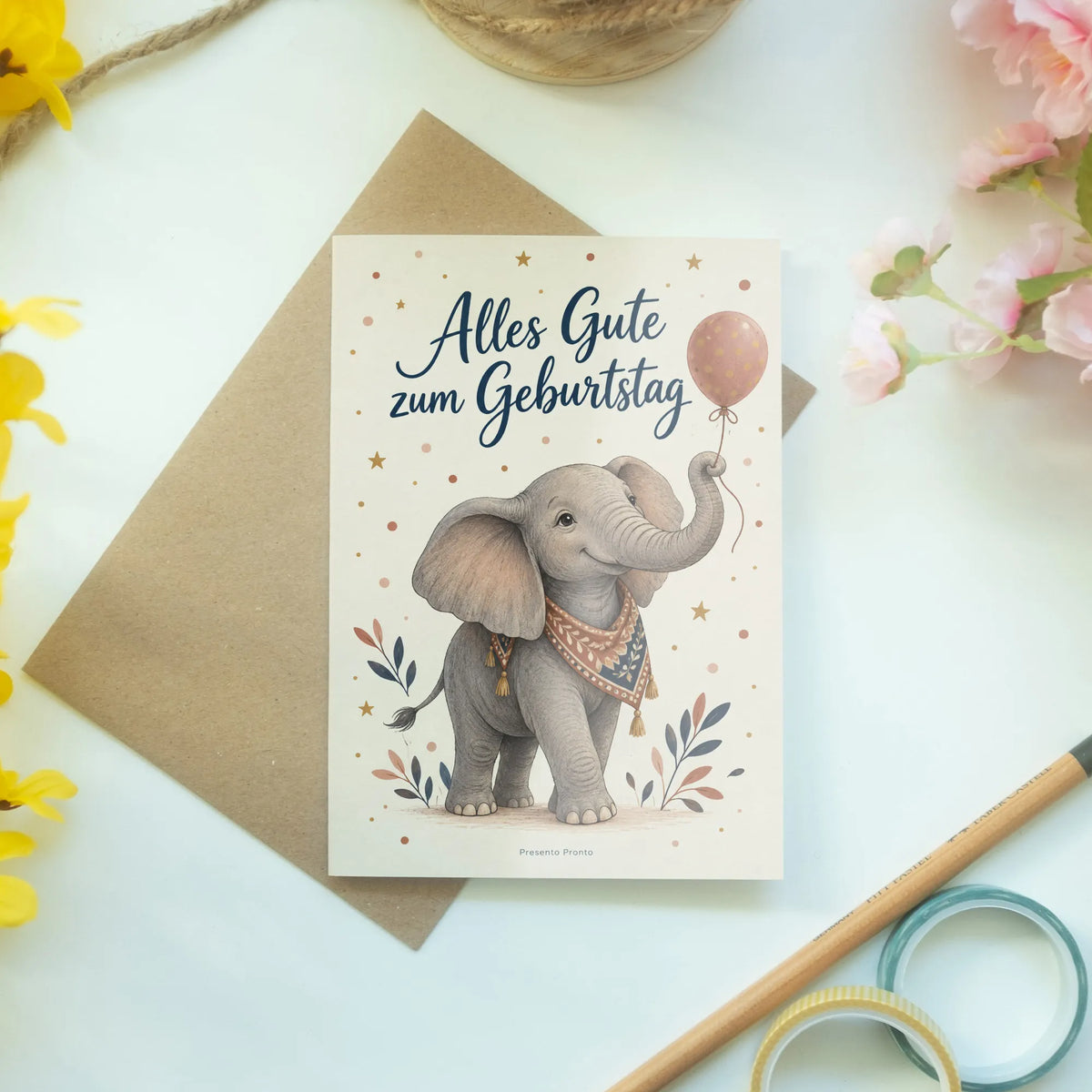 Elegante Geburtstagskarte mit Elefant und Luftballon|p:2013576|h:be2d5f0b5b86a1218728f3a5187f5d35