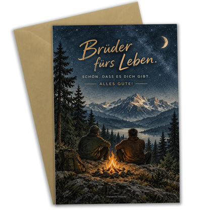 Herzliche Geburtstagskarte für den Bruder mit Lagerfeuer am Berg|p:2013581|h:8e9b190137c79517fda4010a138b156e
