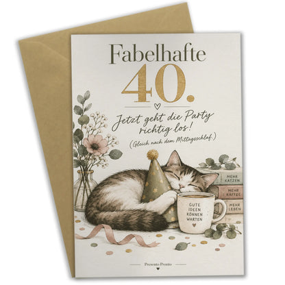 Lustige Geburtstagskarte für Frau zum 40. mit schlafender Katze|p:2013586|h:173bde276e344b47fe62e6304c021a36