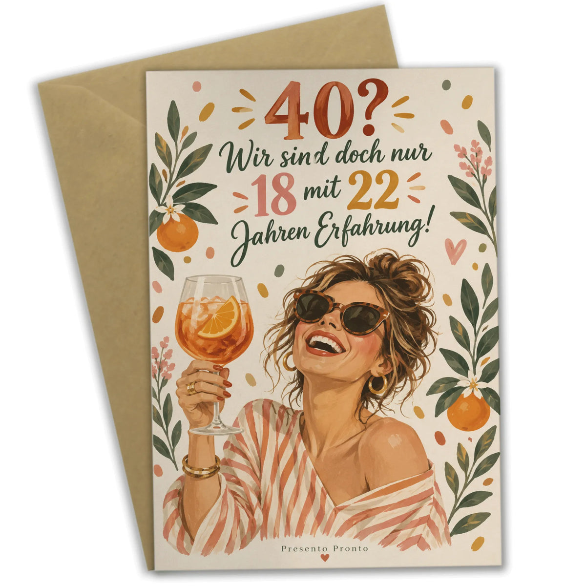 Lustige Geburtstagskarte für Frauen zum 40 mit Sonnenbrille|p:2013588|h:18f8db5aa8087eabc42f073cc51ce803