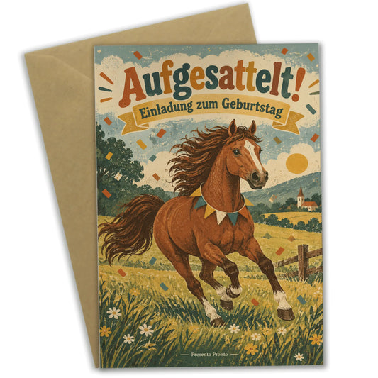 Fröhliche Einladungskarten zum Kindergeburtstag mit Pferd|p:2013596|h:0e337870b2cbbaecd748585601c940cd