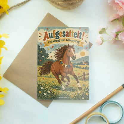 Fröhliche Einladungskarten zum Kindergeburtstag mit Pferd|p:2013596|h:f2c0f941304d3103acc209d94f7f050b