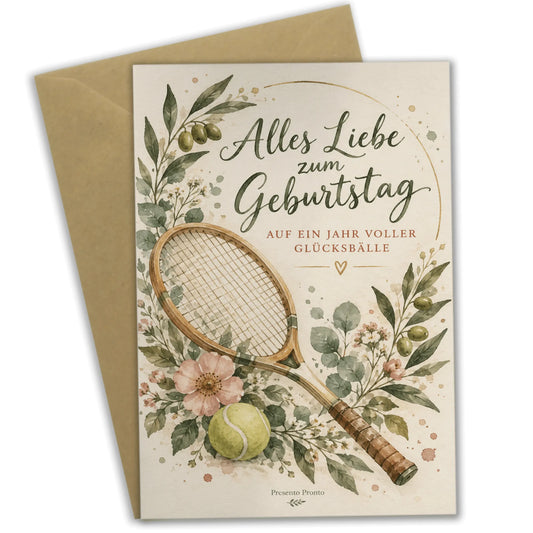Elegante Geburtstagskarte für Tennisfans mit Tennisschläger|p:2013613|h:9f1436270cad60727da571324148acbc