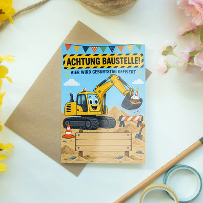 Lustige Einladungskarten mit gelbem Bagger zum Kindergeburtstag|p:2013638|h:2b7a5fda5898b1f43e403f8b3fac7b80