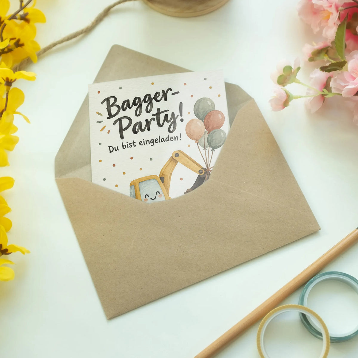 Lustige Einladungskarten zum Kindergeburtstag mit Bagger|p:2013647|h:885b81a10f86194fc99a8aa66820301b