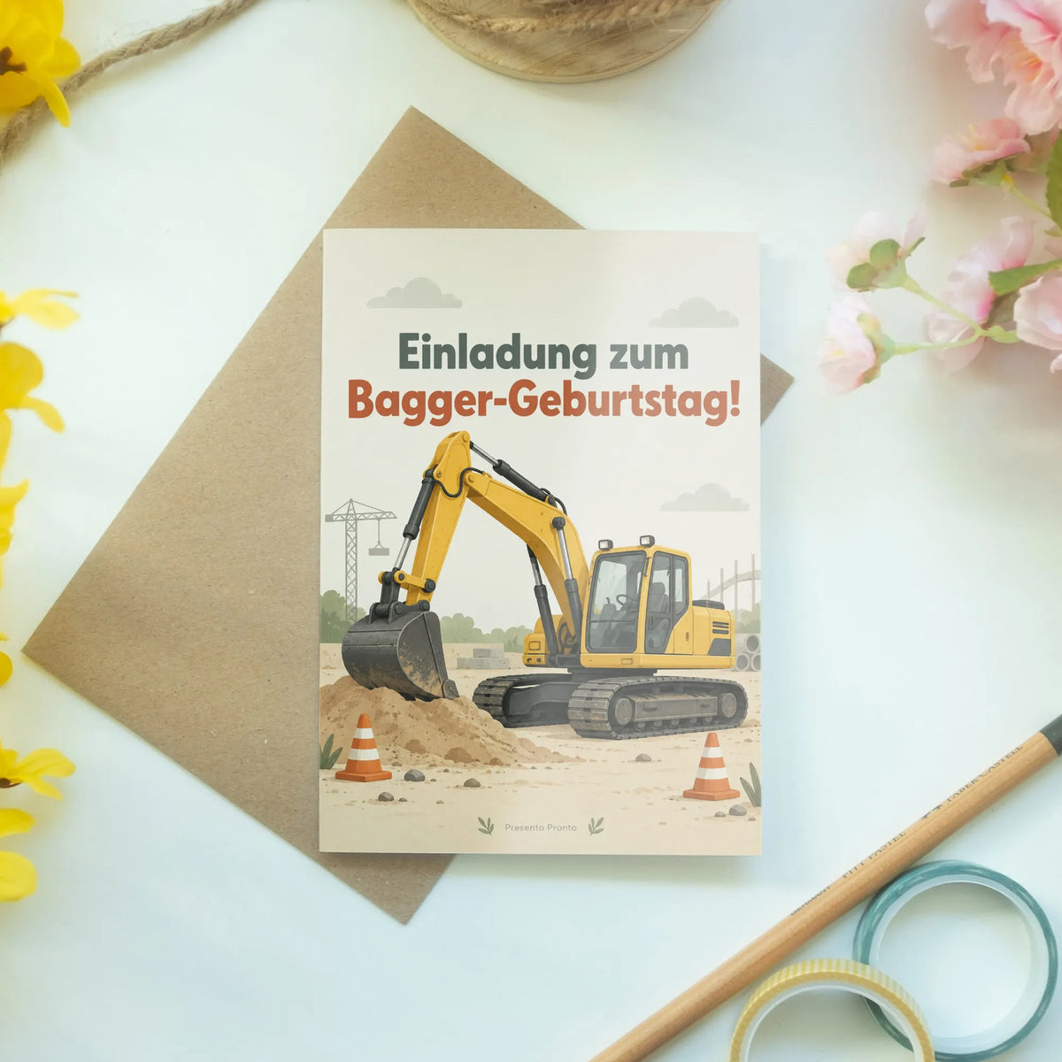 Lustige Einladungskarten zum Bagger-Geburtstag gelber Bagger|p:2013655|h:fddd0fdb0d5b4df6e0bf90abea592e5b
