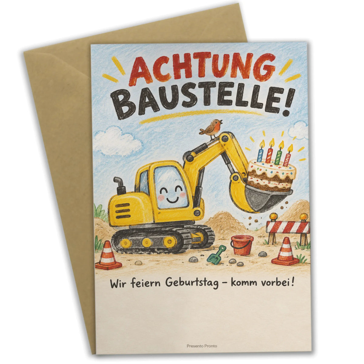 Lustige Einladungskarten mit gelbem Bagger zum Kindergeburtstag|p:2013660|h:4e046664a33f989167d2e00a000a6e10