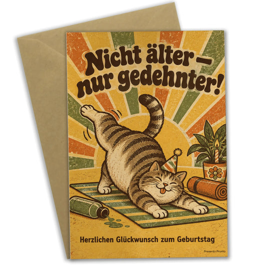 Lustige Geburtstagskarte für Yoga-Fans mit turnender Katze|p:2013674|h:f3db0b816548b84cf4eed6ec732b1ff6