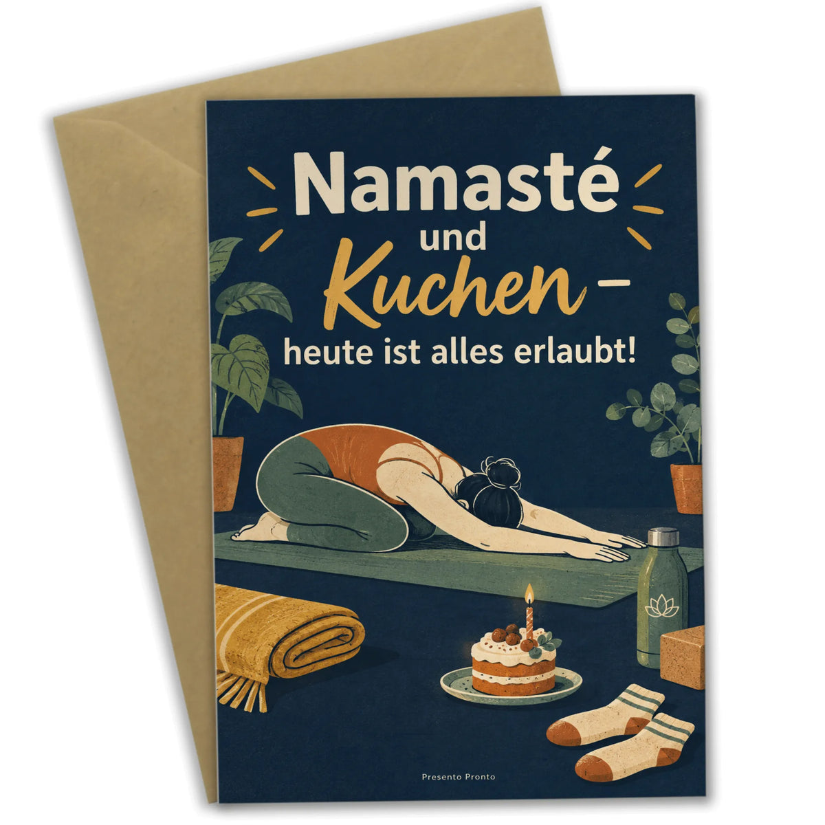 Lustige Geburtstagskarte für Yoga-Fans mit Kuchen|p:2013676|h:4036512f595928727a96436a87fa7d54