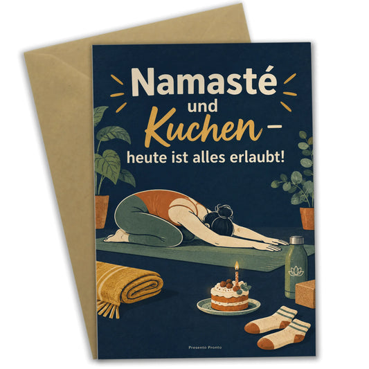 Lustige Geburtstagskarte für Yoga-Fans mit Kuchen|p:2013676|h:4036512f595928727a96436a87fa7d54