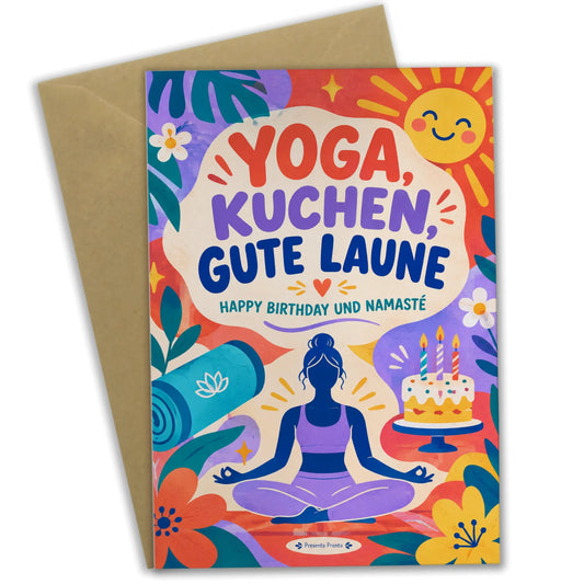 Lustige Geburtstagskarte für Yoga-Fans mit Yogamatte und Torte|p:2013694|h:ac64e27fc1d79af1c03e8eef783e327e