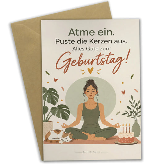 Lustige Geburtstagskarte für Yogafans mit Yogafigur und Kuchen|p:2013701|h:055fcd51ee4281e8fc27792a25079520