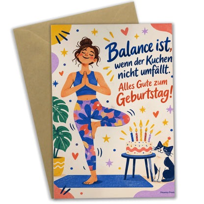 Lustige Geburtstagskarte für Yogafans mit Kuchen in Baumhaltung|p:2013703|h:96af10f06531af6e5696a2d359d7c75e