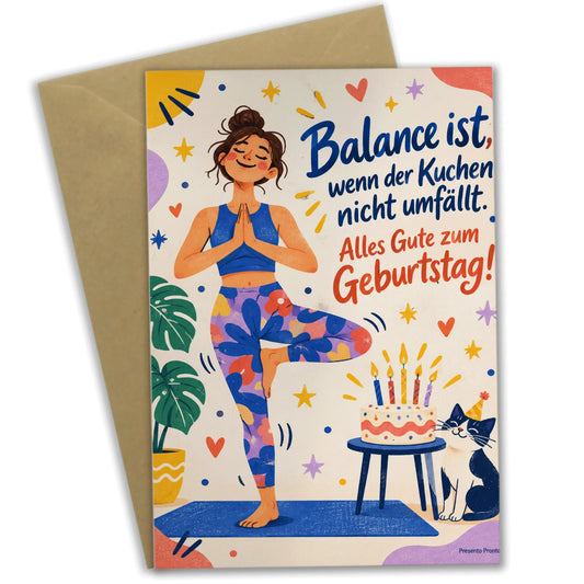 Lustige Geburtstagskarte für Yogafans mit Kuchen in Baumhaltung|p:2013703|h:96af10f06531af6e5696a2d359d7c75e