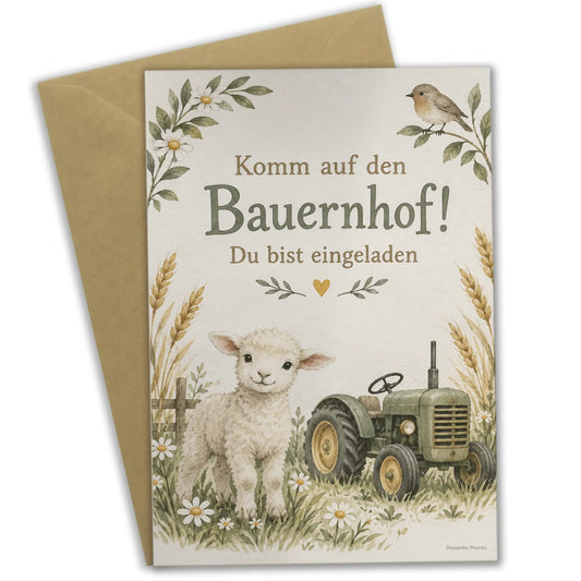 Süße Einladungskarten zum Bauernhof mit Lamm und Traktor|p:2013721|h:20723ab050f3a809c5e2ea078d375635