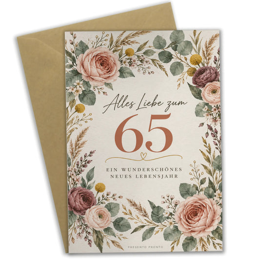 Elegante Geburtstagskarte zum 65. Geburtstag mit Blumenkranz|p:2013737|h:2e8b4147cafa198a35b88c246ef52666
