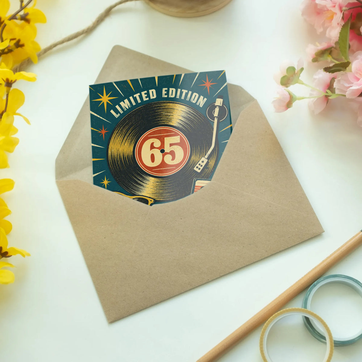Coole Geburtstagskarte zum 65. Geburtstag mit Vinylplatte|p:2013738|h:6495d15f0319c758aeb8c0bcbcebdd84