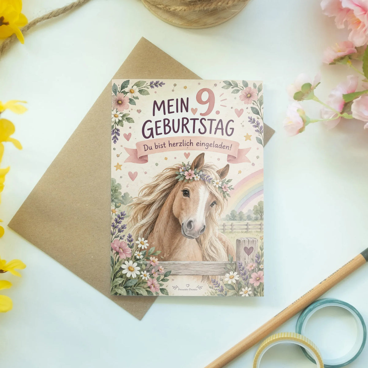 Süße Einladungskarten zum 9. Geburtstag mit Pferd|p:2013745|h:1caf8029f786c44ebd96b9898e022efc