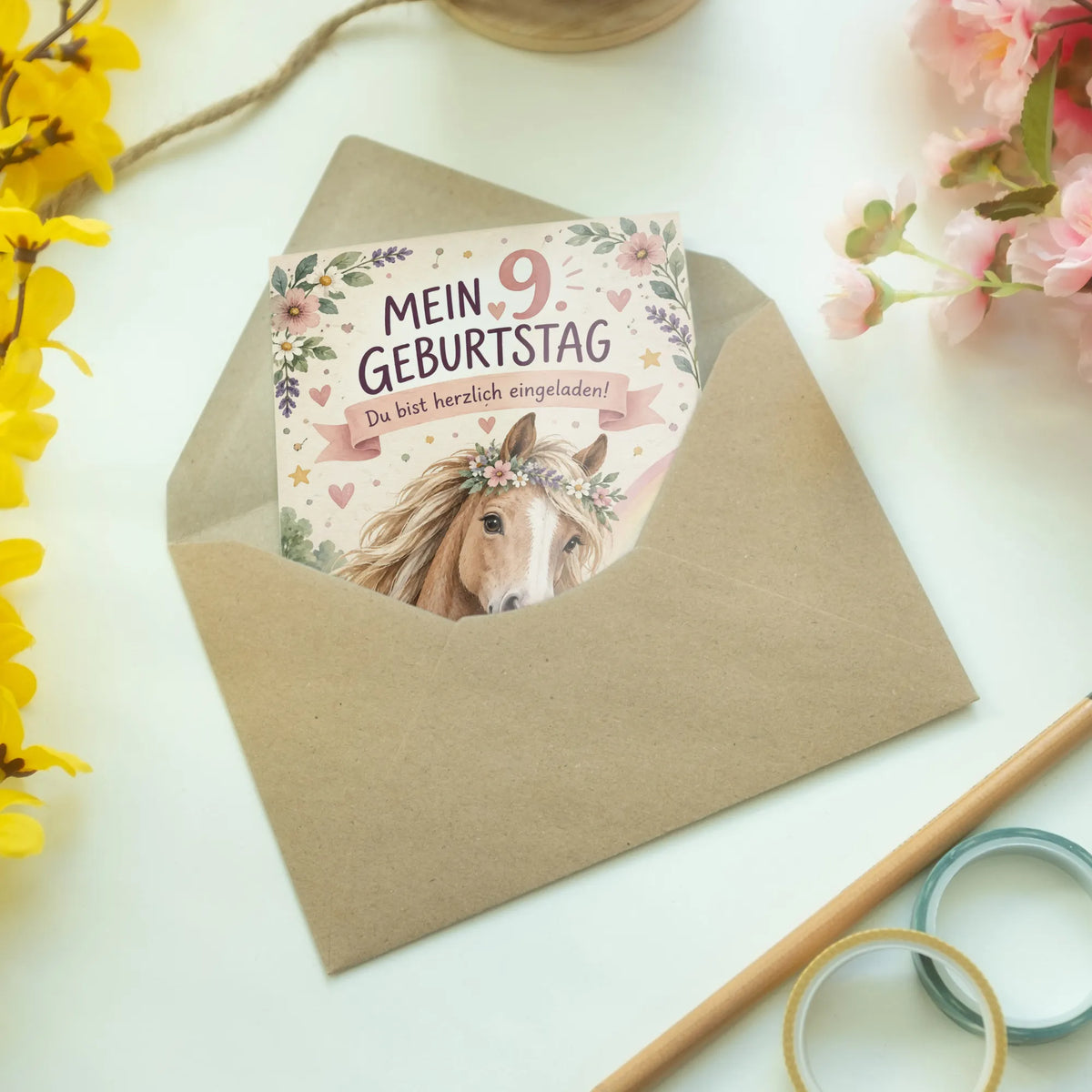 Süße Einladungskarten zum 9. Geburtstag mit Pferd|p:2013745|h:3c52fb8dd23a9a3f35347517aa3a793d