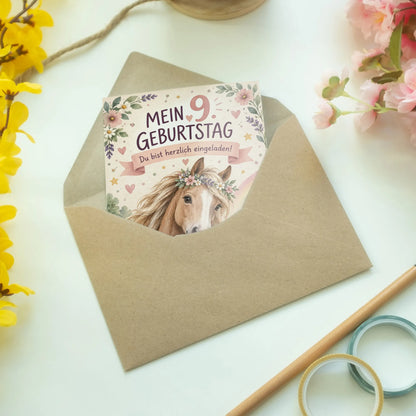 Süße Einladungskarten zum 9. Geburtstag mit Pferd|p:2013745|h:3c52fb8dd23a9a3f35347517aa3a793d