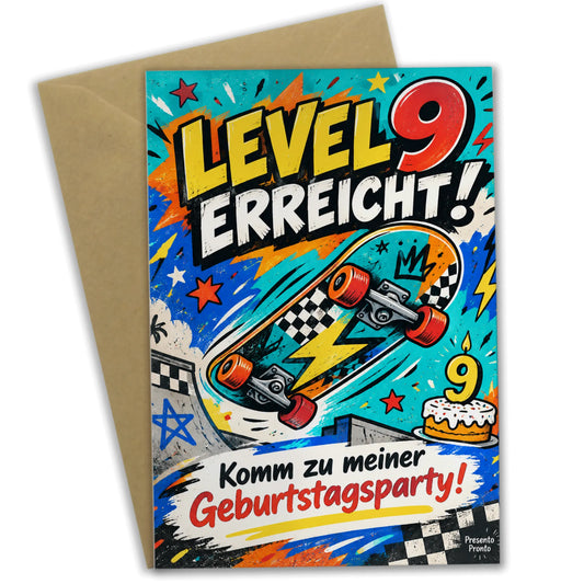 Coole Einladungskarten zum 9. Geburtstag mit Skateboard|p:2013746|h:4e77a253474873e67f78433302405a17