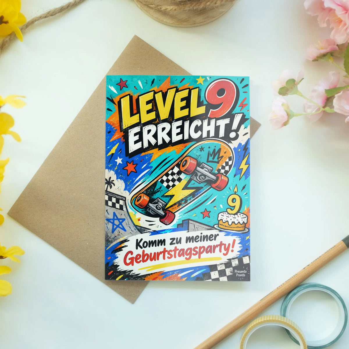 Coole Einladungskarten zum 9. Geburtstag mit Skateboard|p:2013746|h:3b3ee44e95bdb26c9088a34de1fc3967