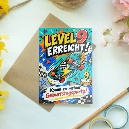 Coole Einladungskarten zum 9. Geburtstag mit Skateboard|p:2013746|h:3b3ee44e95bdb26c9088a34de1fc3967