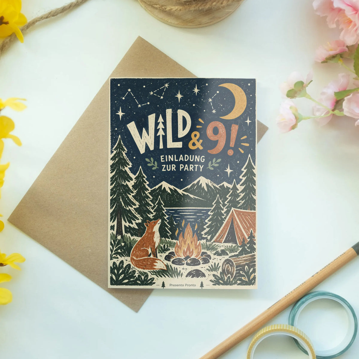 Wilde Einladungskarten zum 9. Geburtstag mit Lagerfeuer|p:2013747|h:31e41d43470fe641c4fd6a6eb51e1998