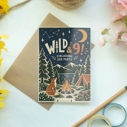Wilde Einladungskarten zum 9. Geburtstag mit Lagerfeuer|p:2013747|h:31e41d43470fe641c4fd6a6eb51e1998