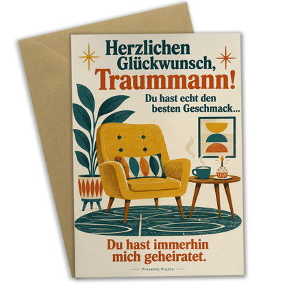 Lustige Geburtstagskarte für den Ehemann mit Retro Sessel|p:2013755|h:db5d41f870fe937981887d6a784b619c