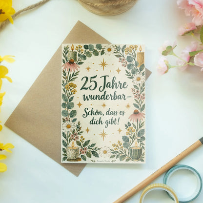 Herzliche Geburtstagskarte zum 25. Geburtstag mit Wildblumen|p:2013764|h:43f34a5c1ce4c99f5dbbc34c4900a8f3
