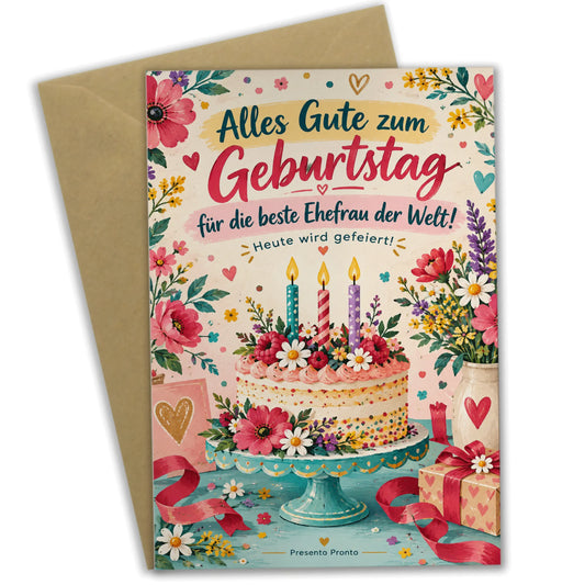 Liebevolle Geburtstagskarte für die Ehefrau mit Kuchen|p:2013766|h:8b265f601b1077ba96b4f14e09c24466