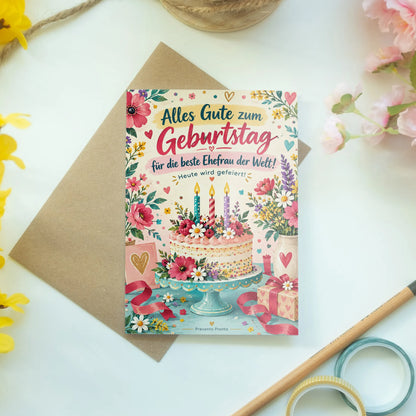Liebevolle Geburtstagskarte für die Ehefrau mit Kuchen|p:2013766|h:86a2705096d4fdb14d3d4c044d683366