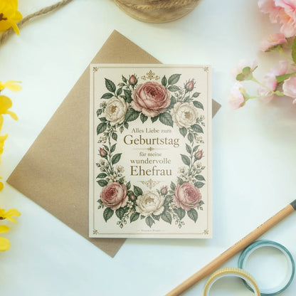 Liebevolle Geburtstagskarte für die Ehefrau mit Rosen|p:2013767|h:b0bbd810422e2140f121f4834599adfb