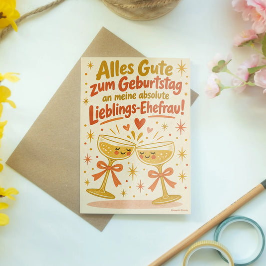 Liebevolle Geburtstagskarte für die Ehefrau mit Champagnergläsern|p:2013768|h:f84457500aab1be529ae60f30e2fed98