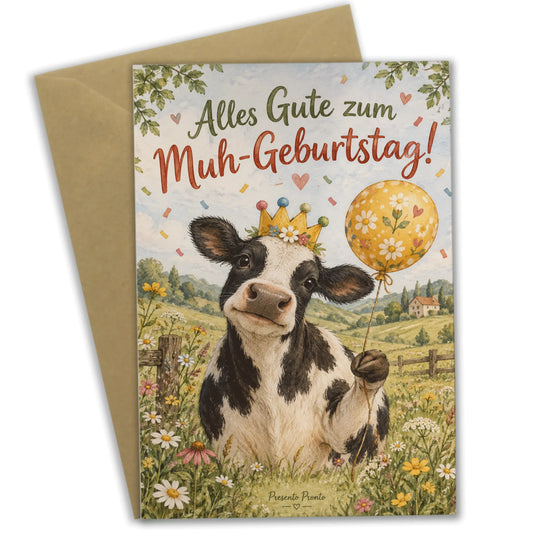 Lustige Geburtstagskarte mit Kuh und Geburtstagskrone|p:2013771|h:725ac82735efbb8eea74bf62741ef6dc
