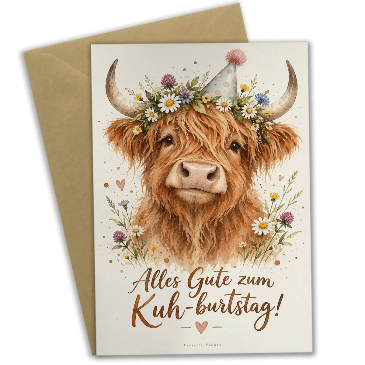 Lustige Geburtstagskarte mit Hochlandkuh im Partyhut|p:2013774|h:0bf161c4fe0c5002cd86f906be7b259d