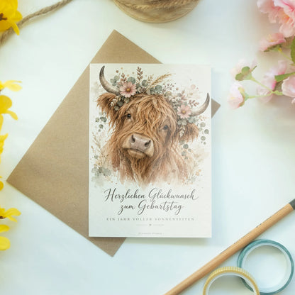 Elegante Geburtstagskarte mit Kuh für Tierfreunde|p:2013777|h:d438571810e813c338b7424e0de5ca40