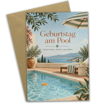 Elegante Einladungskarten zum Geburtstag im Schwimmbad mit Sonnenschirm|p:2013782|h:a21509263a451d09f3eed0f3783bcf2f